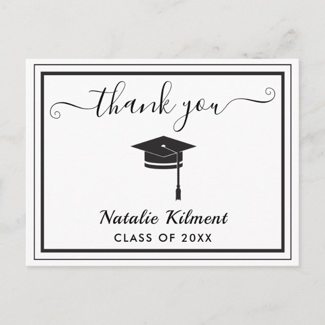 Black and White Graduation Thank You Postcard (Front)