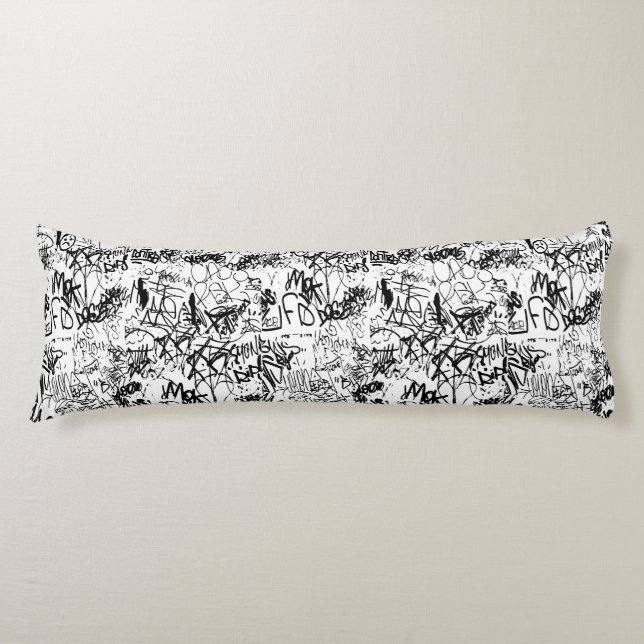 Black and White Graffiti Abstract Collage Body Cushion (Front)