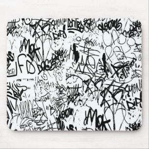 Black and White Graffiti Abstract Collage Mouse Pad