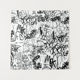 Black and White Graffiti Abstract Collage Tapestry
