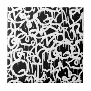 Black and White Graffiti pattern Ceramic Tile