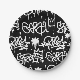 Black and White Graffiti pattern Paper Plate
