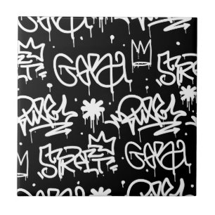 Black and White Graffiti pattern Tile
