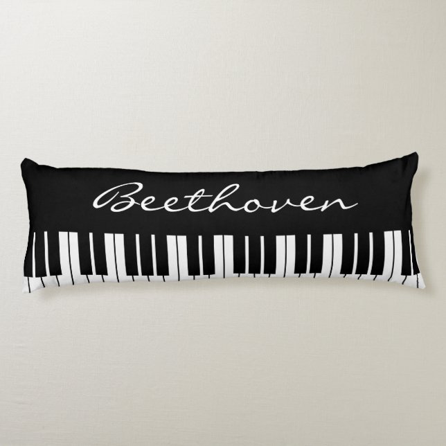 Black and white grand piano keys custom name body cushion (Back)