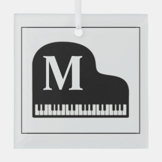 Black and White Grand Piano Monogram Pianist Glass Tree Decoration
