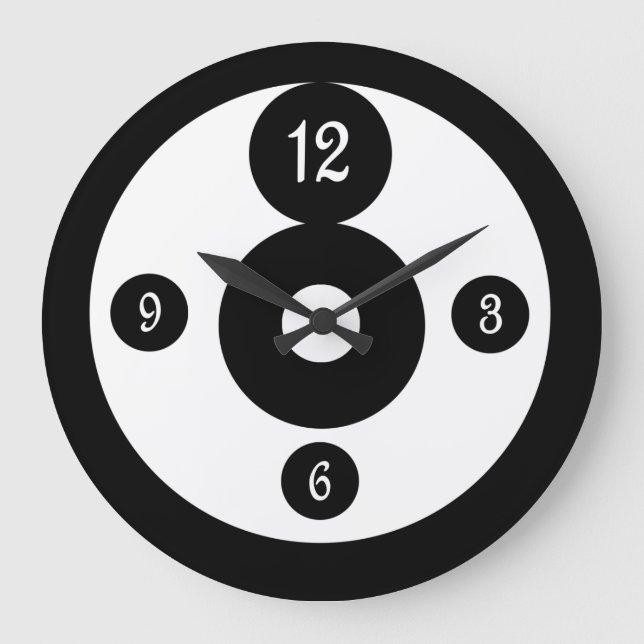 Black and White Graphic Art Circles Wall Clock (Front)