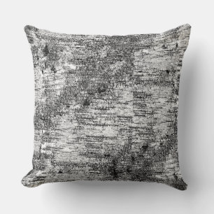 Black and White Graphic Birch Tree Bark Rustic Cushion