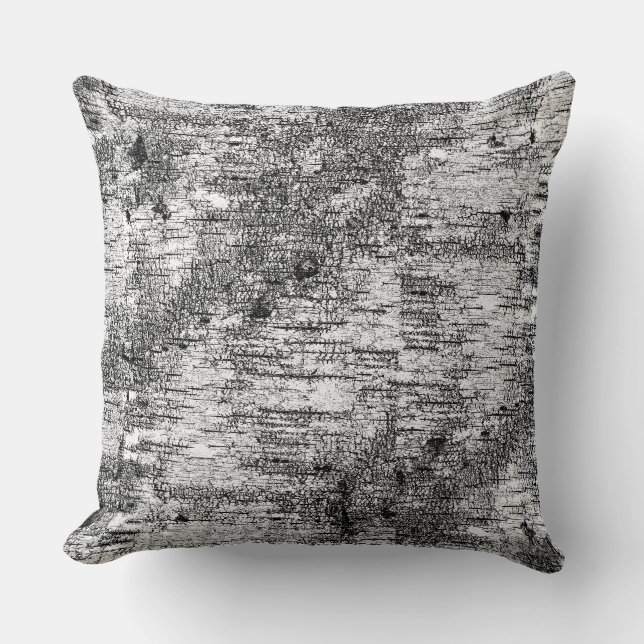 Black and White Graphic Birch Tree Bark Rustic Cushion (Front)