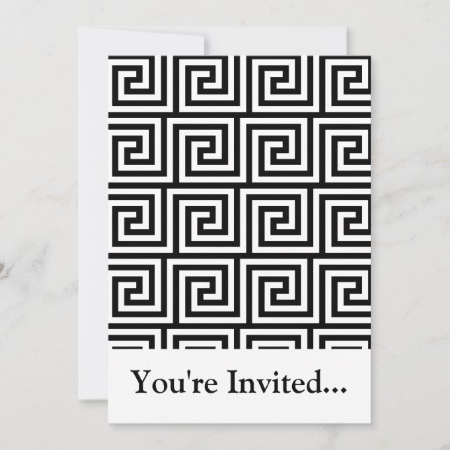 Black and White Graphic Greek Key Pattern Invitation (Front)