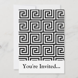 Black and White Graphic Greek Key Pattern Invitation