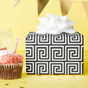 Black and White Graphic Greek Key Pattern Wrapping Paper