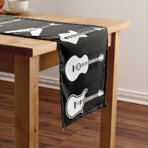 Black and White Graphic Guitars Medium Table Runner