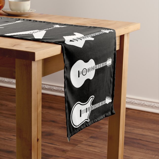Black and White Graphic Guitars Medium Table Runner (In Situ)