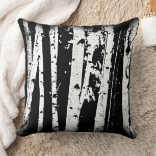 Black and White Graphic Paper Birch Trees Cushion