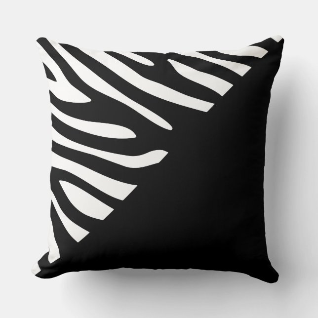 Black and White Graphic Zebra Half Pattern Cushion (Front)