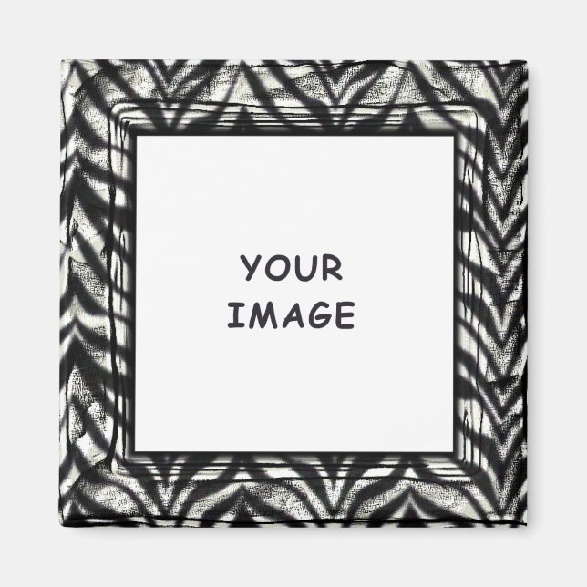 Black and White Graphic Zebra Photo Frame Magnet (Front)