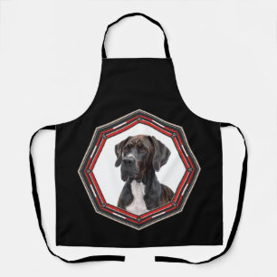 Black And White Great Dane In A Red Frame Apron