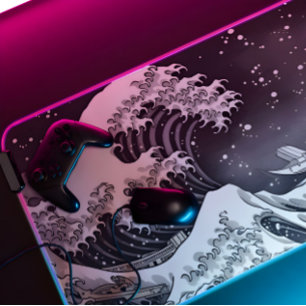 Black and White Great Wave Desk Mat