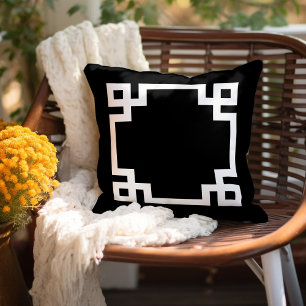 Black and White Greek Key   Editable Colour Cushion