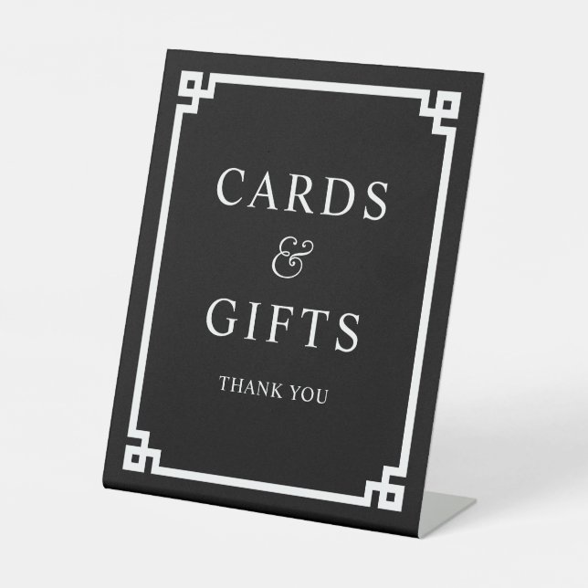 Black and White Greek Key Elegant Cards & Gifts Pedestal Sign (Front)
