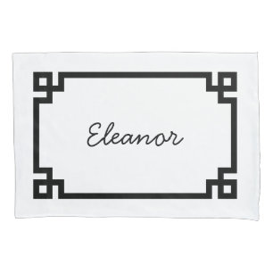 Black and White Greek Key Monogram Standard Pillowcase