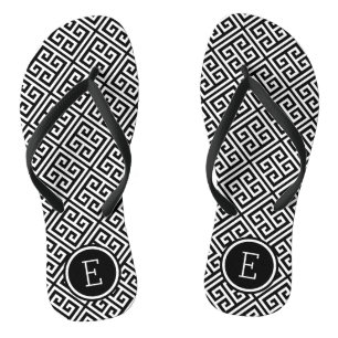 Black and White Greek Key Monogram Thongs