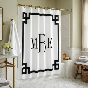 Black and White Greek Key Monogrammed Shower Curtain