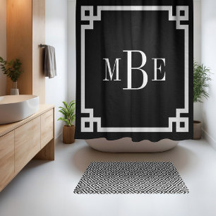 Black and White Greek Key   Monogrammed Shower Curtain