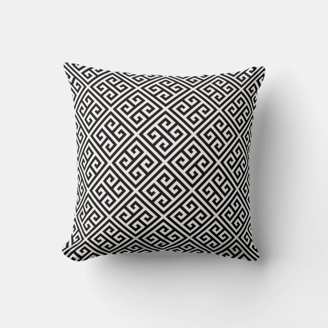 Black and White Greek Key Pattern Cushion (Front)