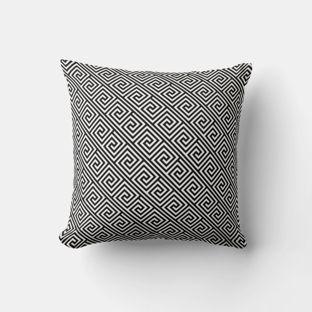 Black and White Greek Key Pattern Cushion (Front)
