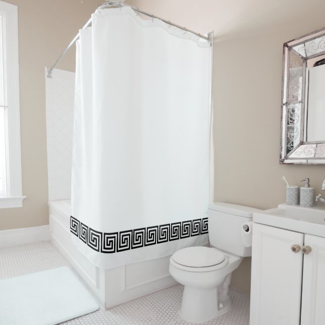 Black and White Greek Key Shower Curtain (In Situ)