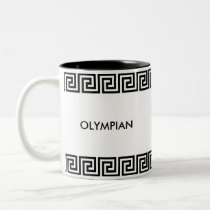 Black and White Greek Pattern Personalised Two-Tone Coffee Mug