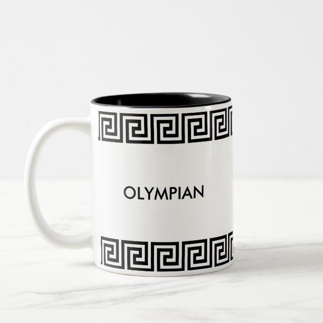 Black and White Greek Pattern Personalised Two-Tone Coffee Mug (Left)