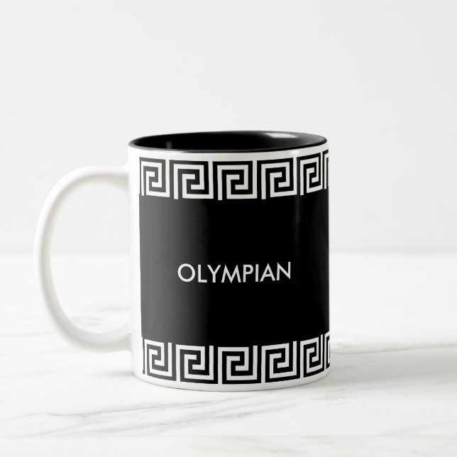 Black and White Greek Pattern Two-Tone Coffee Mug (Left)