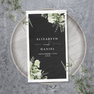 Black And White Greenery Floral Elegant Wedding Napkin