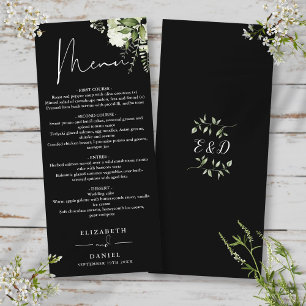 Black And White Greenery Monogram Wedding Dinner Menu