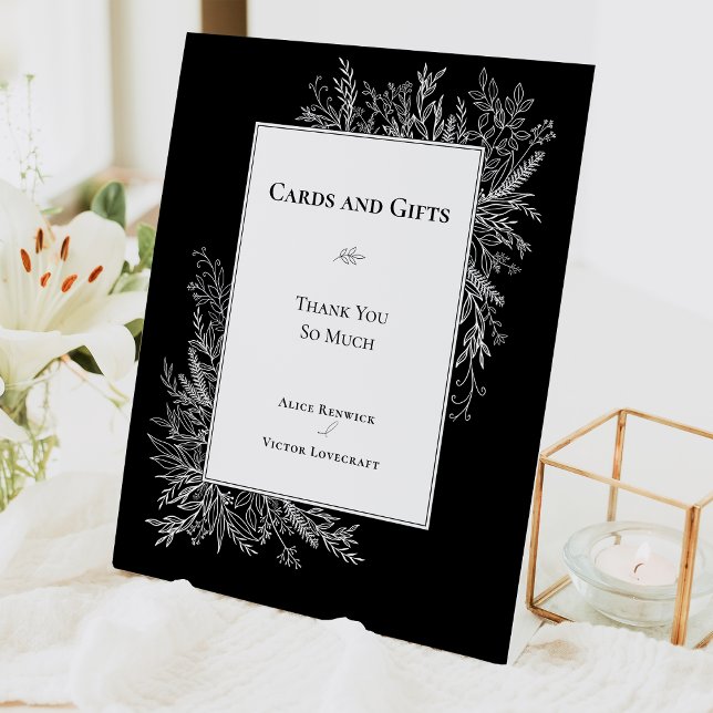 Black and White Greenery Wedding Cards and Gifts Pedestal Sign (Creator Uploaded)