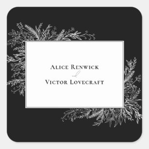 Black and White Greenery Wedding Envelope Stickers
