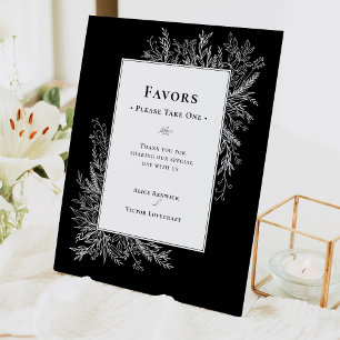 Black and White Greenery Wedding Favours Pedestal Sign