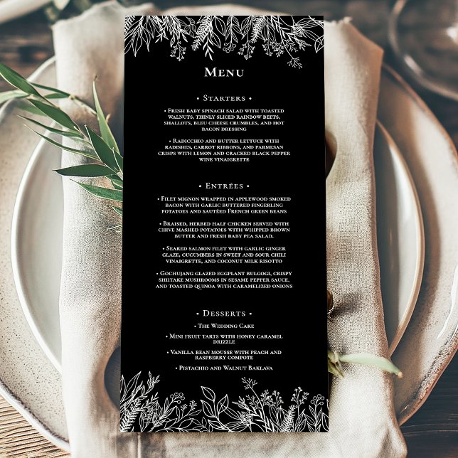 Black and White Greenery Wedding Flat Menu (Creator Uploaded)
