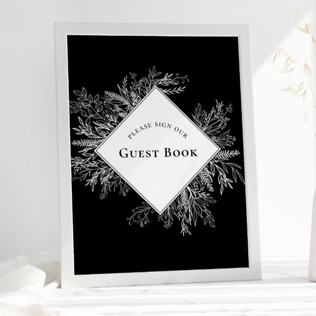 Black and White Greenery Wedding Guest Book Sign (Creator Uploaded)