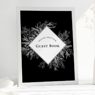 Black and White Greenery Wedding Guest Book Sign