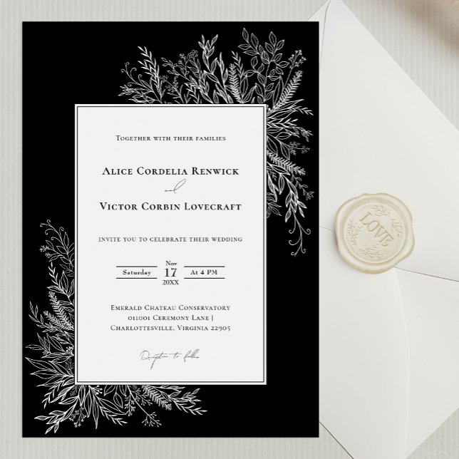 Black and White Greenery Wedding Invitation (Creator Uploaded)
