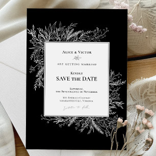 Black and White Greenery Wedding Monogram Save The Date