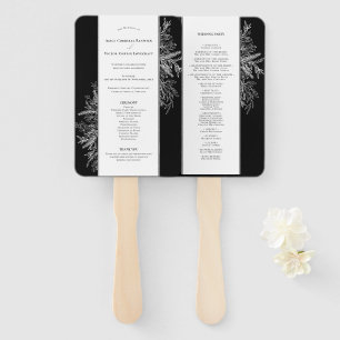 Black and White Greenery Wedding Program Hand Fan