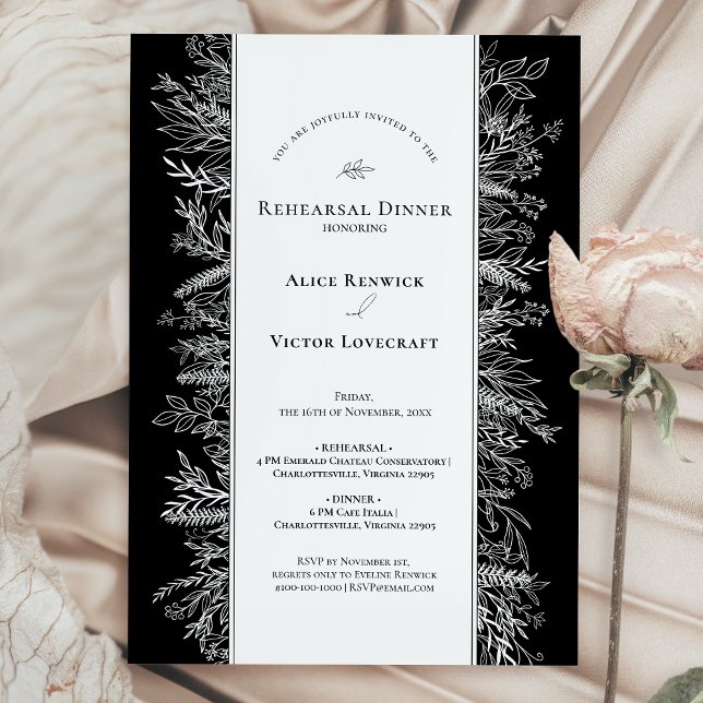 Black and White Greenery Wedding Rehearsal Dinner Invitation (Creator Uploaded)