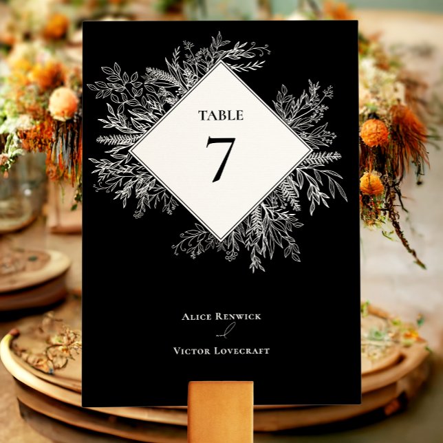 Black and White Greenery Wedding Table Number (Creator Uploaded)