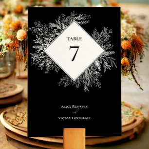 Black and White Greenery Wedding Table Number