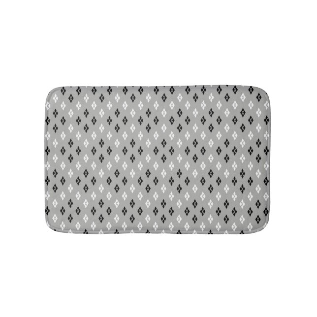 black and white grey geometric fine pattern bath mat (Front)
