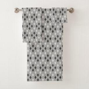 black and white grey geometric fine pattern bath towel set